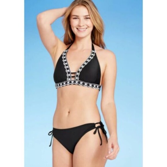 Women's Bikini Top Crochet Trim HANDMADE Kona Sol Black XS new - Picture 2 of 11